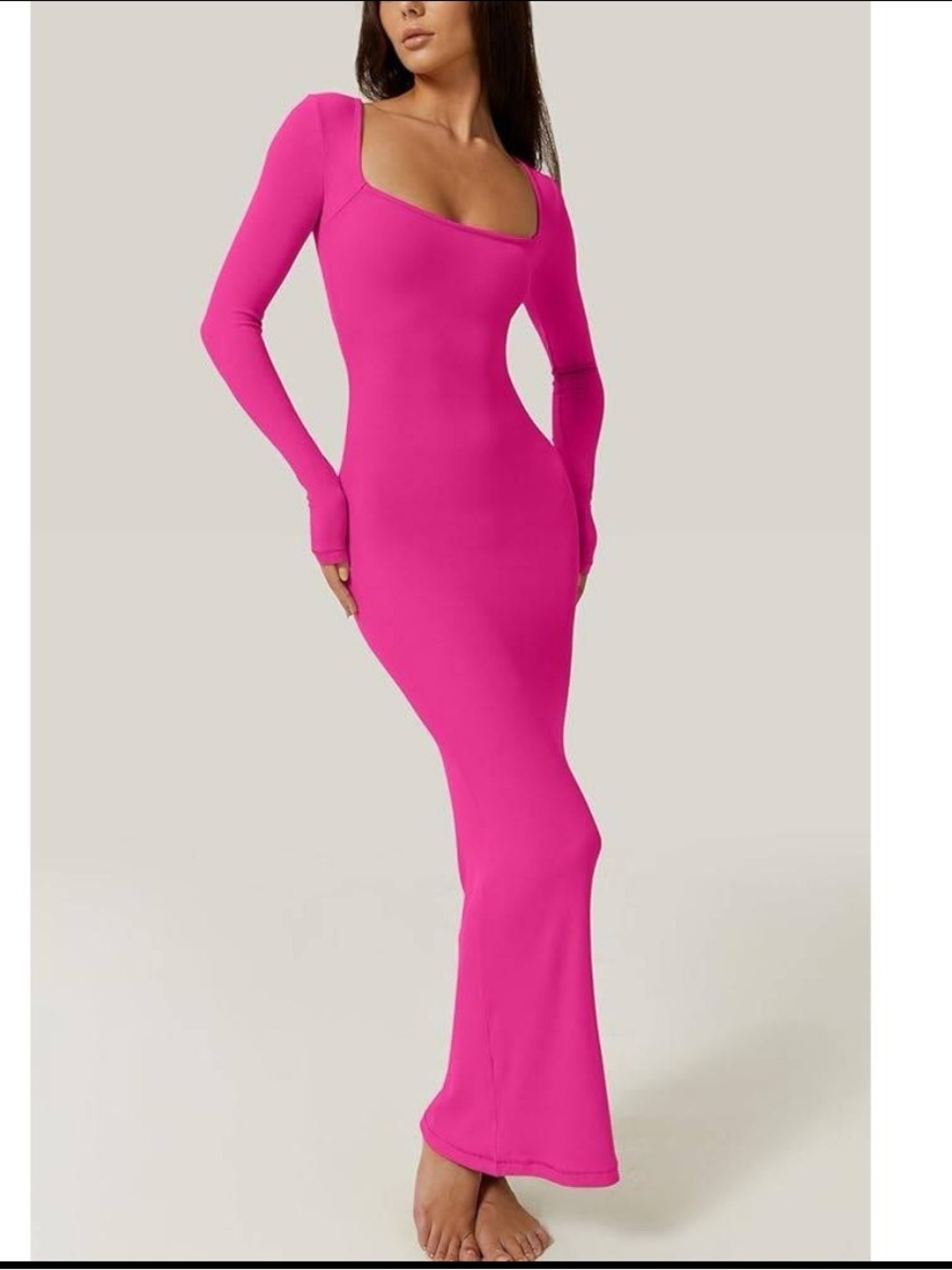 Long sleeve hot pink bodycon maxi dress